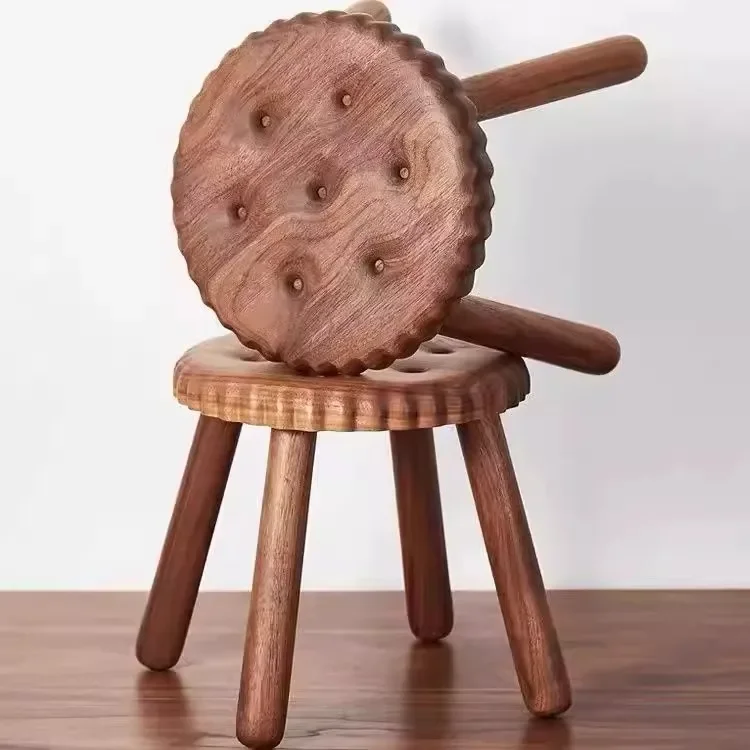 Solid wood biscuit small bench black walnut  adult shoe changing stool