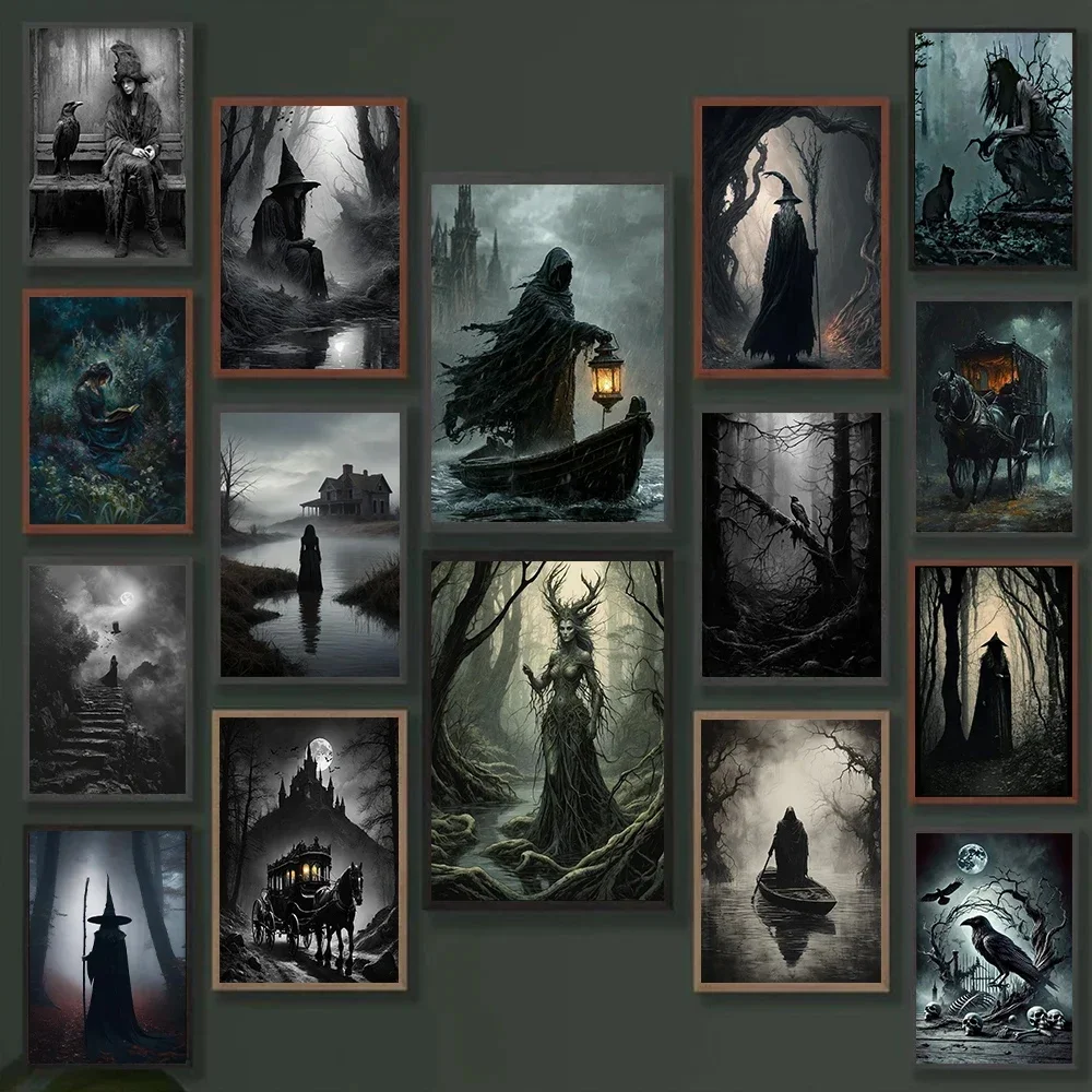 Dark Academia Art The Witch Demon Poster Prints for Living Room Home Decor Magic World Gothic Crow Canvas Painting Wall Art G