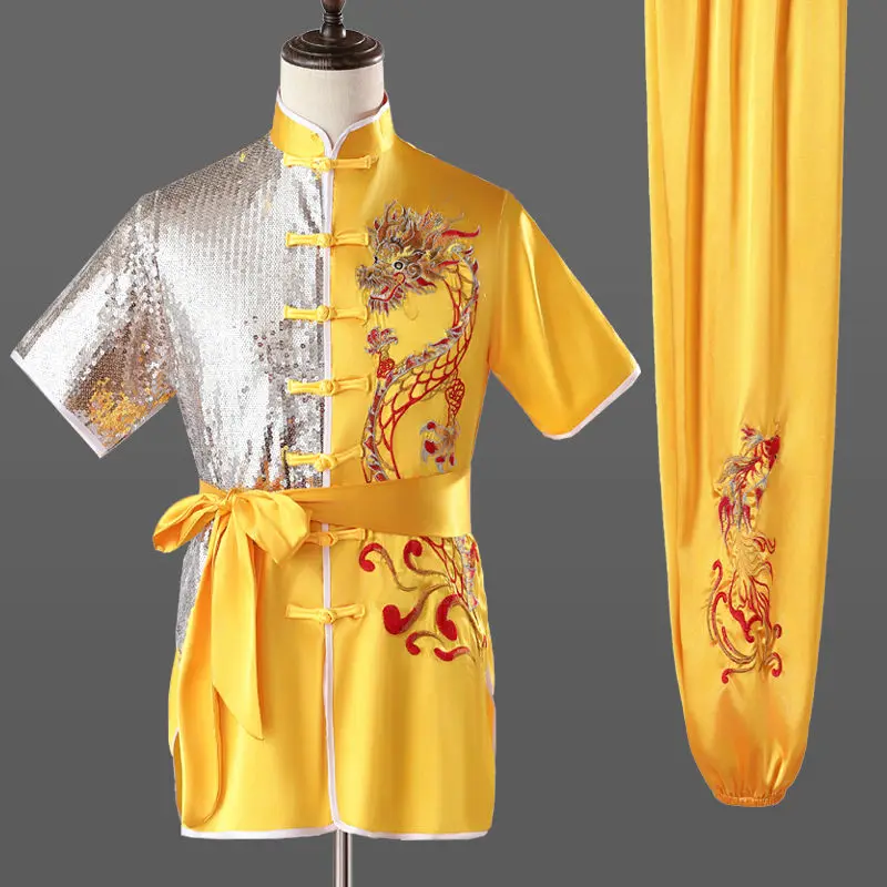 CLYFAN جديد الصينية الرجال والنساء المطرزة التنين الكونغ فو دعوى تاي تشي فنون الدفاع عن النفس دعوى الأطفال الكبار الأداء