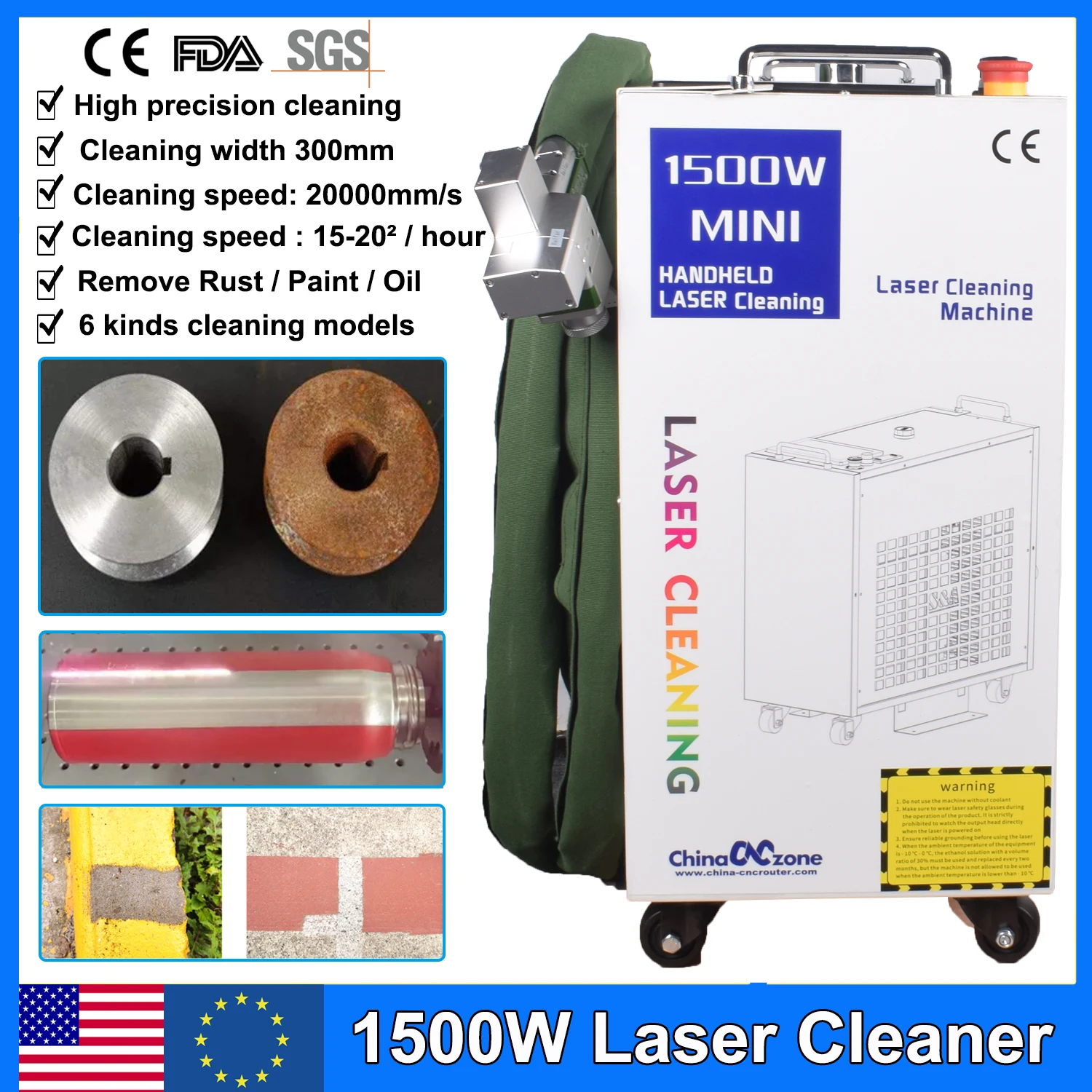 1500W Laser Cleaning Machine Rust Removal Cleaning Oil Paint for Metal Cleaning Width 300MM Rust Removing Machine Laser Cleaner