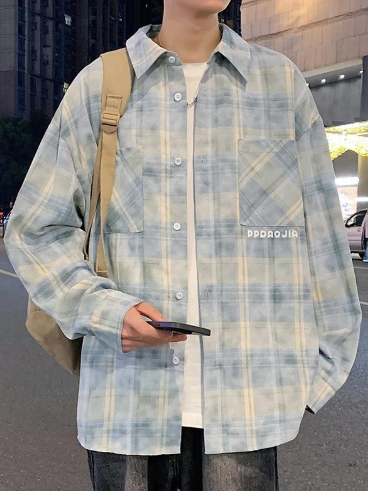 

Мужская клетчатая рубашка с длинным рукавом, премиум-класса, с буквенным принтом, весенняя новинка, молодежная, в стиле кэжуал, модная