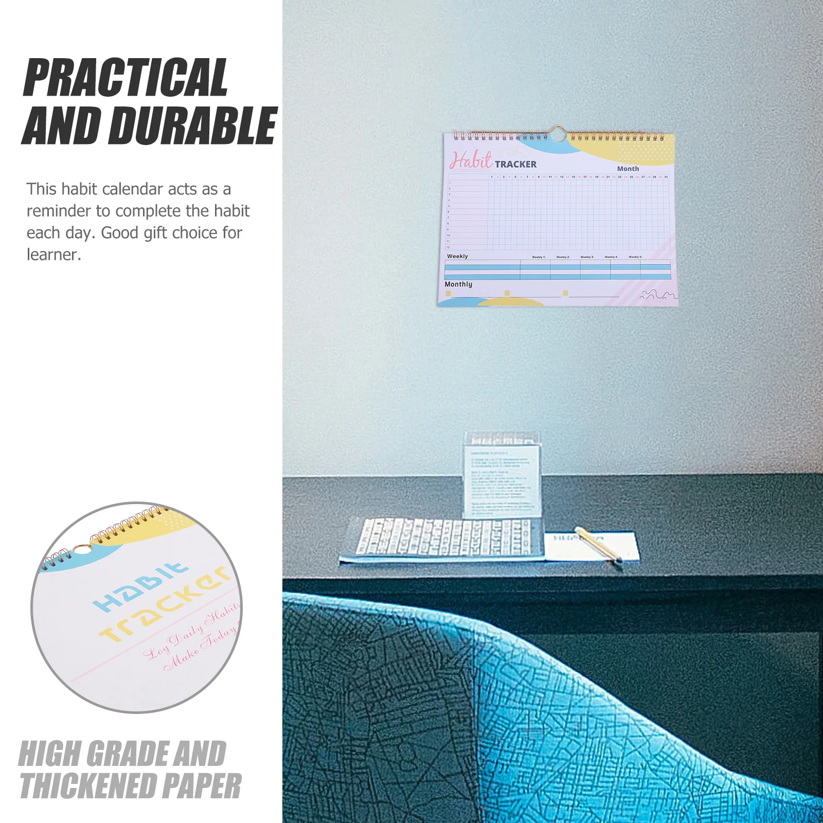 

Спиральный планировщик отслеживания привычек, ежемесячный журнал отслеживания привычек, компактный размер для студентов, путешественников, офисных работников, цели, планировщик