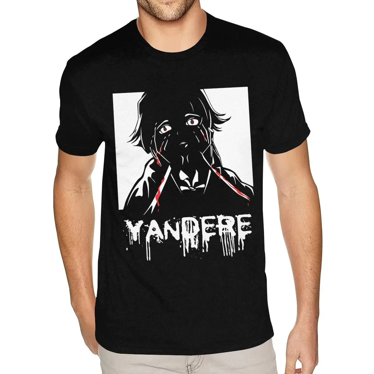 أنيمي Yandere ميراي نيكي قمصان الرجال شخصية قصيرة الأكمام لينة القطن الأسود س الرقبة تي شيرت