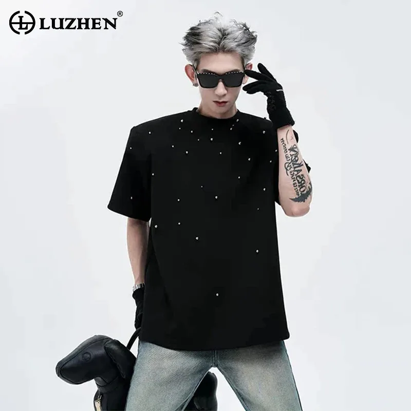 LUZHEN Pad Decorate 2026 Patchwork Summer Shoulder Polka Dots Short Sleeve T-shirts Men's Fashion Handsome Loose Clothes JY8454
