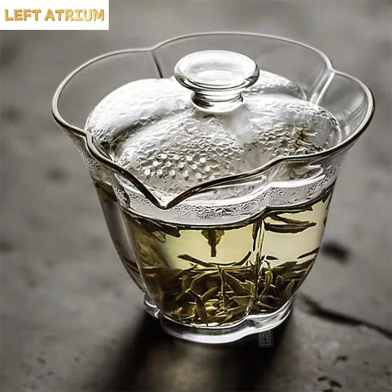 180ML Glass Tea Tureen High Temperature Resistant Gaiwan with Strainer Hole Hand Gripping Bowl Household Kung Fu Tea Set