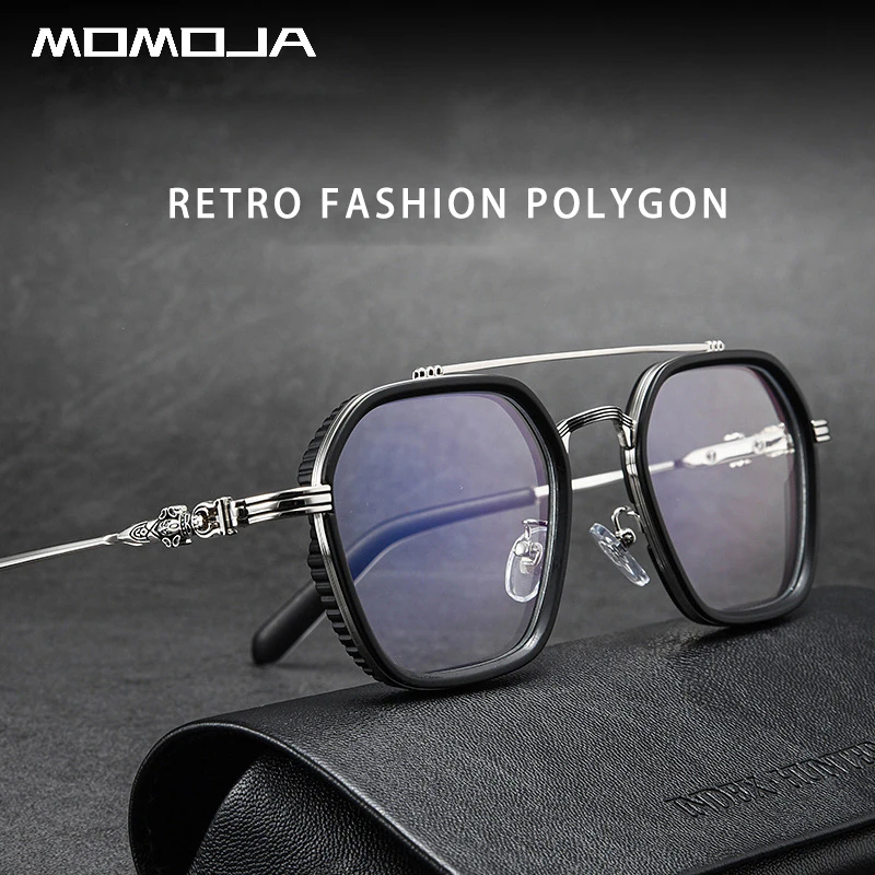 MOMOJA Retro Fashion Polygonpilot Pilot Spectacle Ultra Light Alloy Eyewear Optical Prescription Glasses Double Bridge Frame