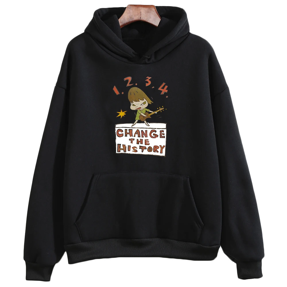 Yoshitomo Nara 1234 Change The History Hoodies Letter Print Funny Graphic Sweatshirts Women Long Sleeve Hooded Clothes Kawaii