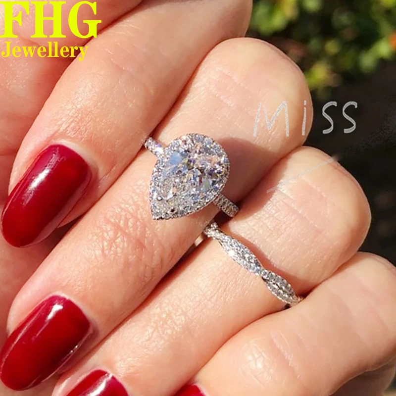 pear shape 1Carat 10K White Gold Women Wedding Party Engagement Ring DVVS1 Moissanite Diamond Ring Classic Trendy