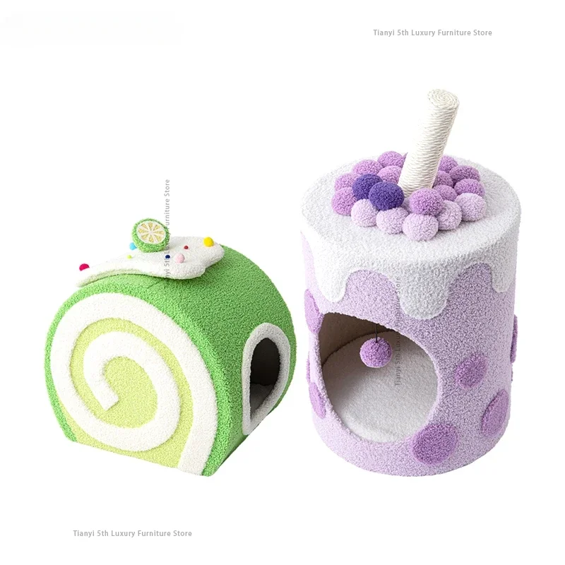 Nordic Swiss Roll Cat Scratching Post Modern Simple Design Milk Tea Bucket Cat Cardboard Wintertime Pet Products Árbol Gato FYCT