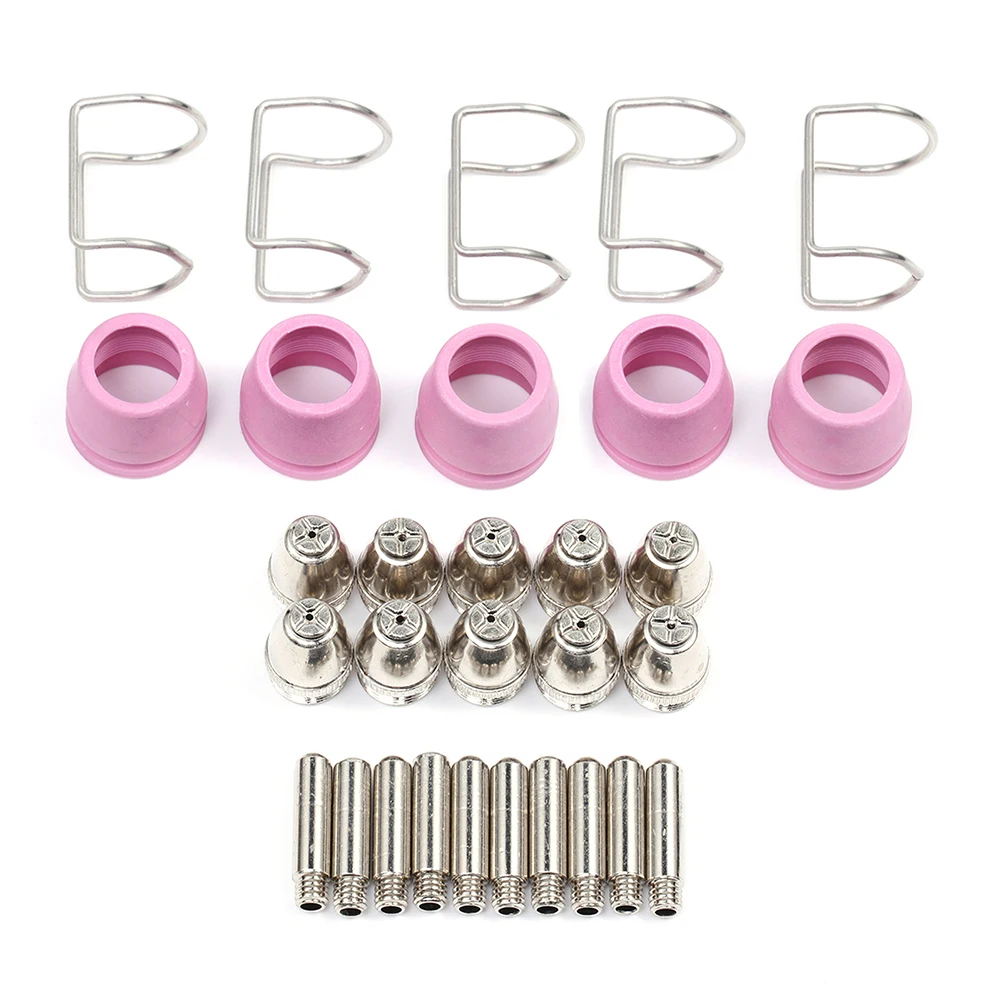 30pcs Electrode Tip Nozzle Kit Consumable Professional Plasma Cutting Accessories Guide Ring Shielding Cup for CUT60 LGK60 P-60