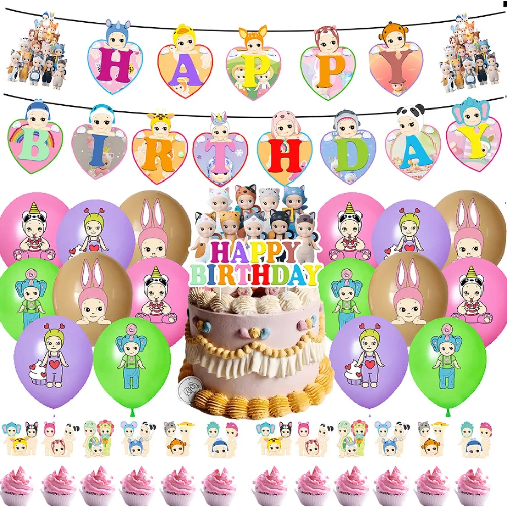 Decoraciones para fiesta de cumpleaños con temática de Sonny Angel, pancartas de cumpleaños de Sonny Angel, globos y adornos para tartas