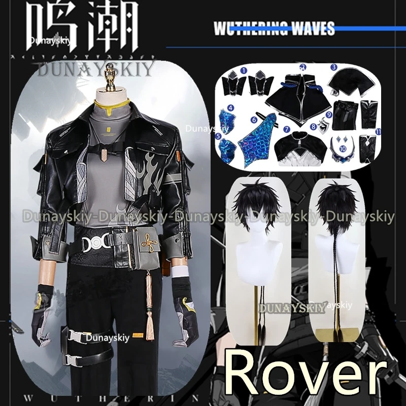 

Rover Cosplay Wuthering Waves Costume Wig Male Uniform Main Character Resonator Necklace Halloween Party Women Men Props