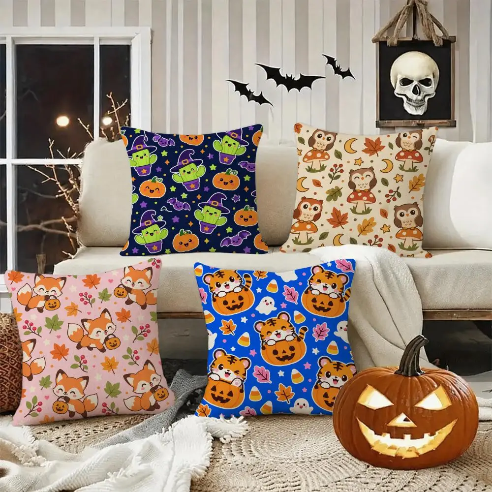 Cute Pet Pumpkin Ghost Cushion Cushion Cover Halloween Rustic Throw Pillow Covers, Cute Ghost Pumpkin Maple Leaf Cushion Covers