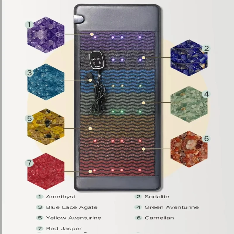 190*80CM Pemf Photon Crystal Heating Gemstone Mat 7 Natural Crystals Negative Ions Heating Pad Pain Relief Healing Wellness