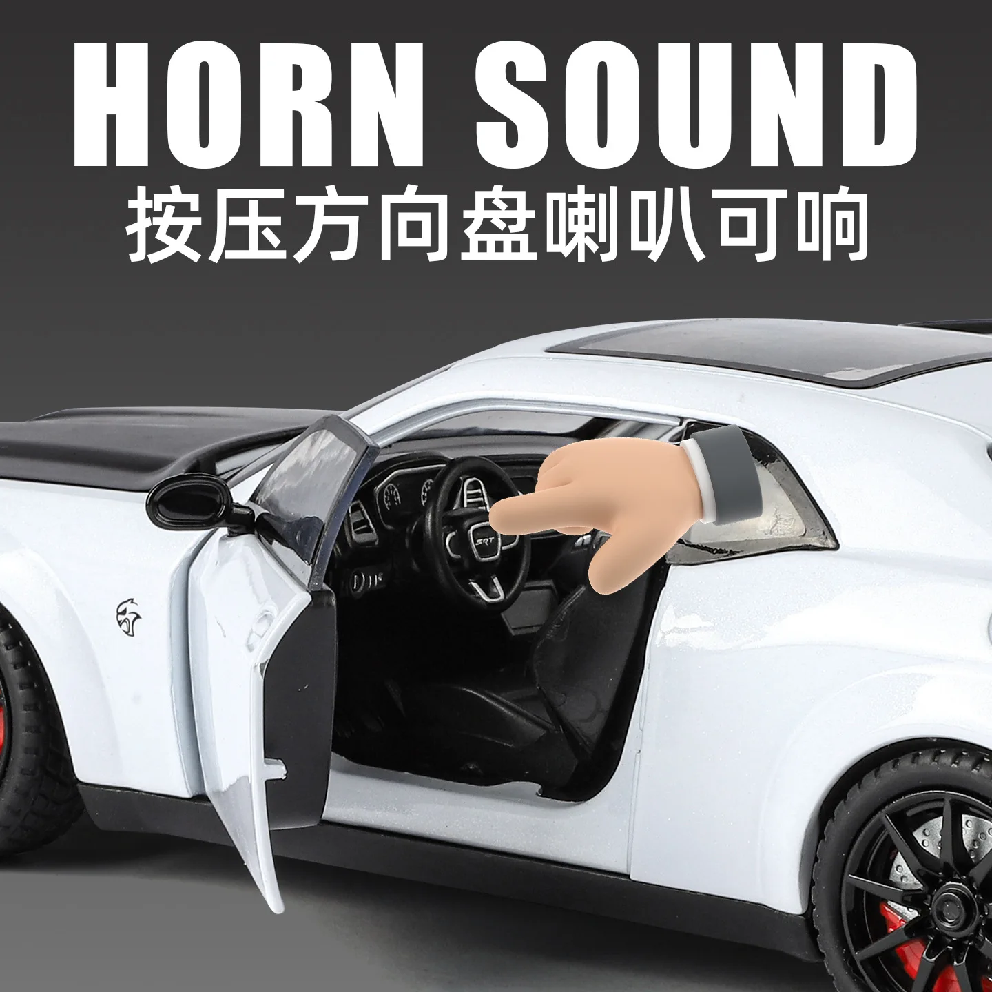1:24 Challenger Hellcat Modell Spielzeug Vintage Autos Legierung Diecast Sound Licht Türen Geöffnet Zurückziehen Dekoration für Erwachsene Kinder Geschenke