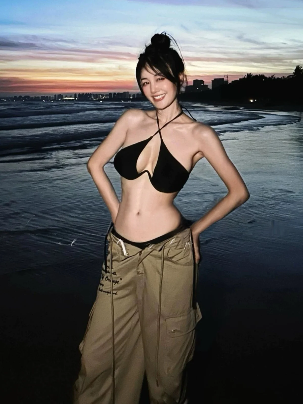 Women's Sexy Hollow out Neck Bikini Swimsuit Separate Design Thermal Spring Vacation Swimwear with Steel Support Gathered Chest