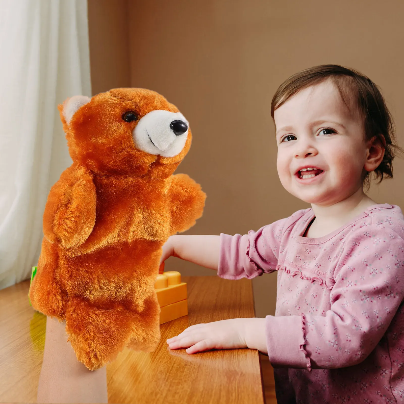 

Bear Hand Puppet for Children Interactive Storytelling Educational Animal Puppet Soft PP Cotton Material Social Skill Building