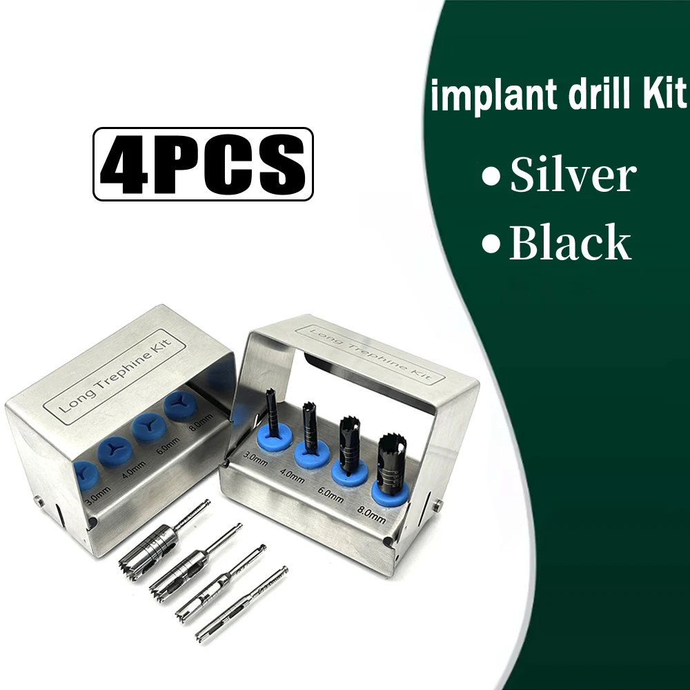 

Dental Implant Trephine Burs 4Pcs for Bone Grafting and Cutting Long Surgical Drill Tools Low Speed Handpiece Use Set