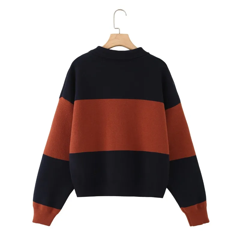 Charmchant polo listrado kintted pulôver feminino aconchegante camisola malhas jumper manga longa topos pullovers roupas de outono mulher 2025