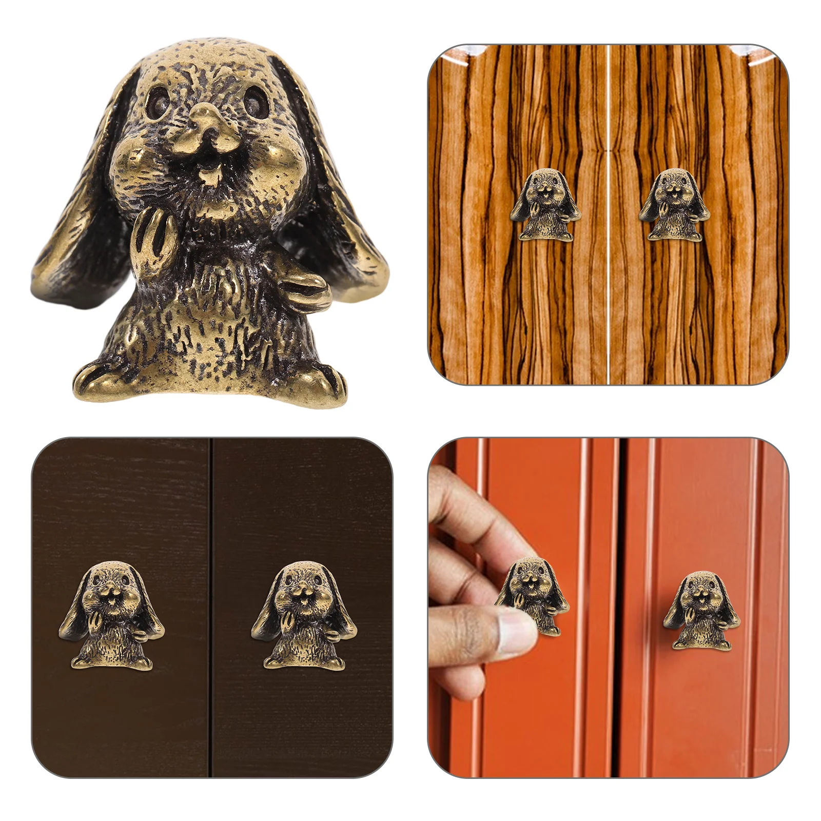 

2Pcs Door Handle Accessories Brass Bunny Drawer Knobs Vintage Inspired Cabinet Pulls for Small Furniture Decor