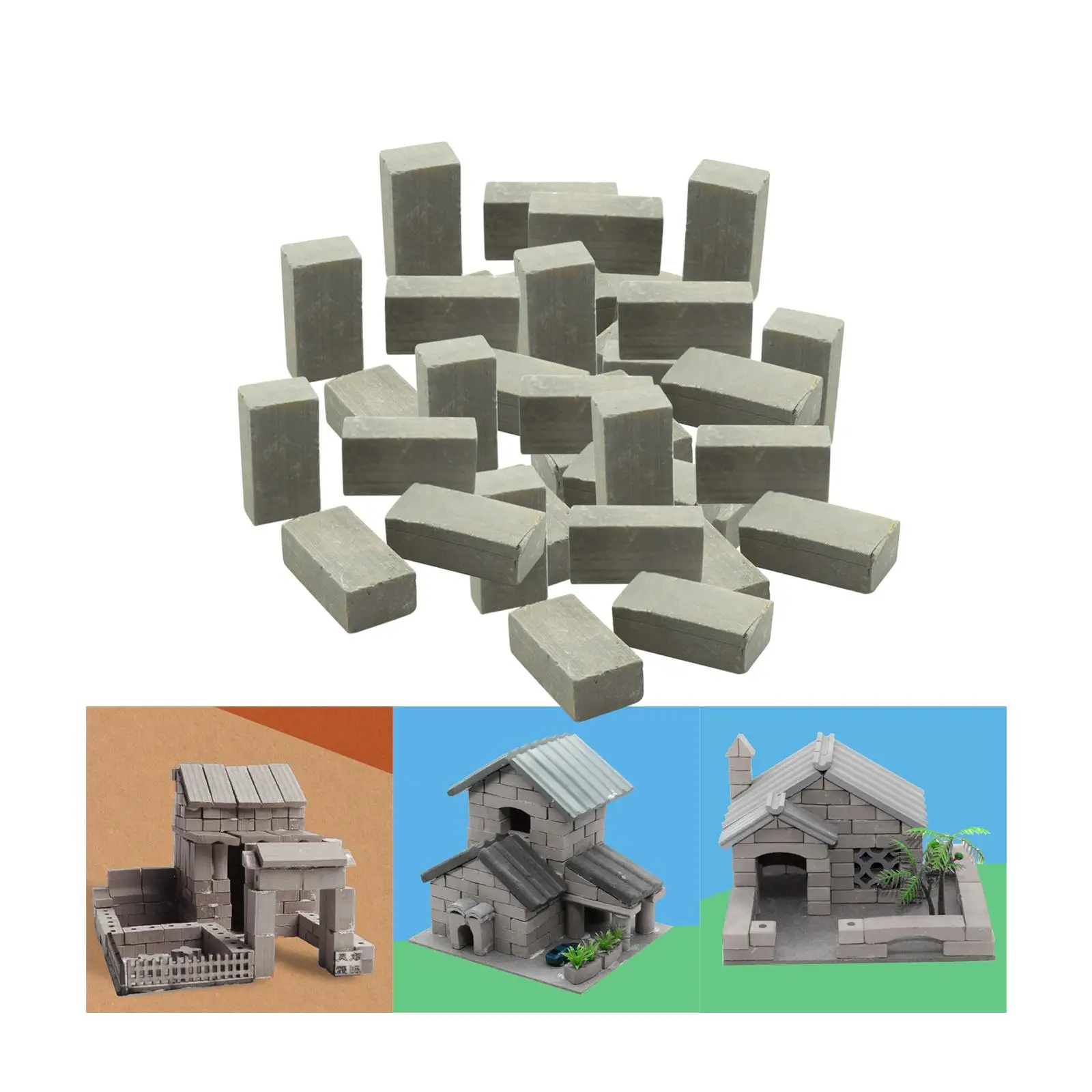 Mini Bricks Roof Tiles Dollhouse Decor DIY Decor for Scenery Building Accs 50pcs blue bricks