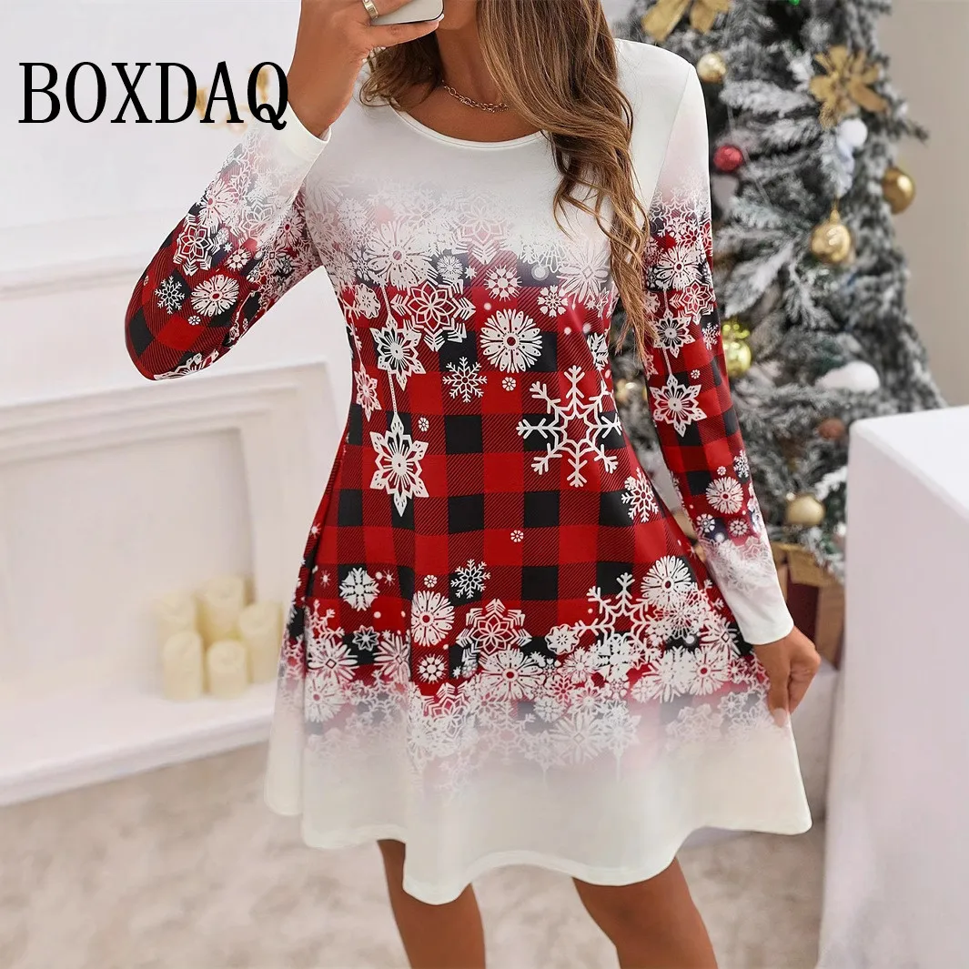 

Winter Christmas Snowflake 3D Print Dresses Women Fashion Plus Size Clothing Casual Cute Long Sleeve Loose A-Line Dress Vestidos