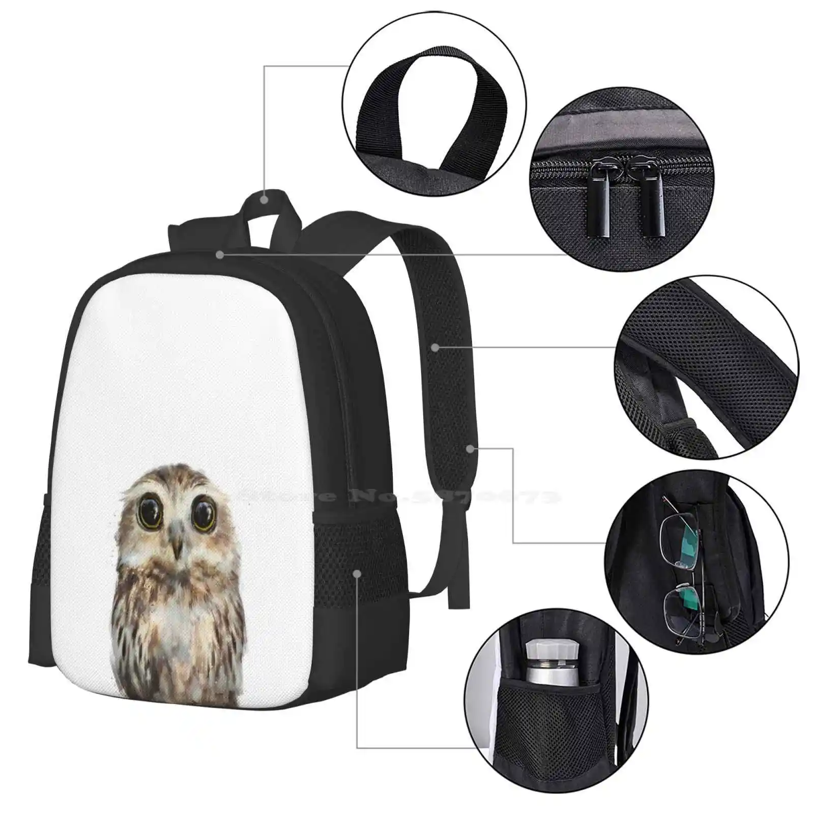 Mochila escolar de gran capacidad con diseño de búho pequeño, bolsa para ordenador portátil, colección de animales naturales, vida silvestre, Fauna, bosque, criatura