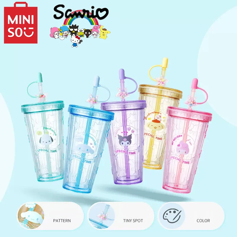 

Оригинальные летние пластиковые чашки MINISO Sanrio со звездами, чашки для холодных напитков, милые украшения, Мультяшные детские милые подарки для девочек