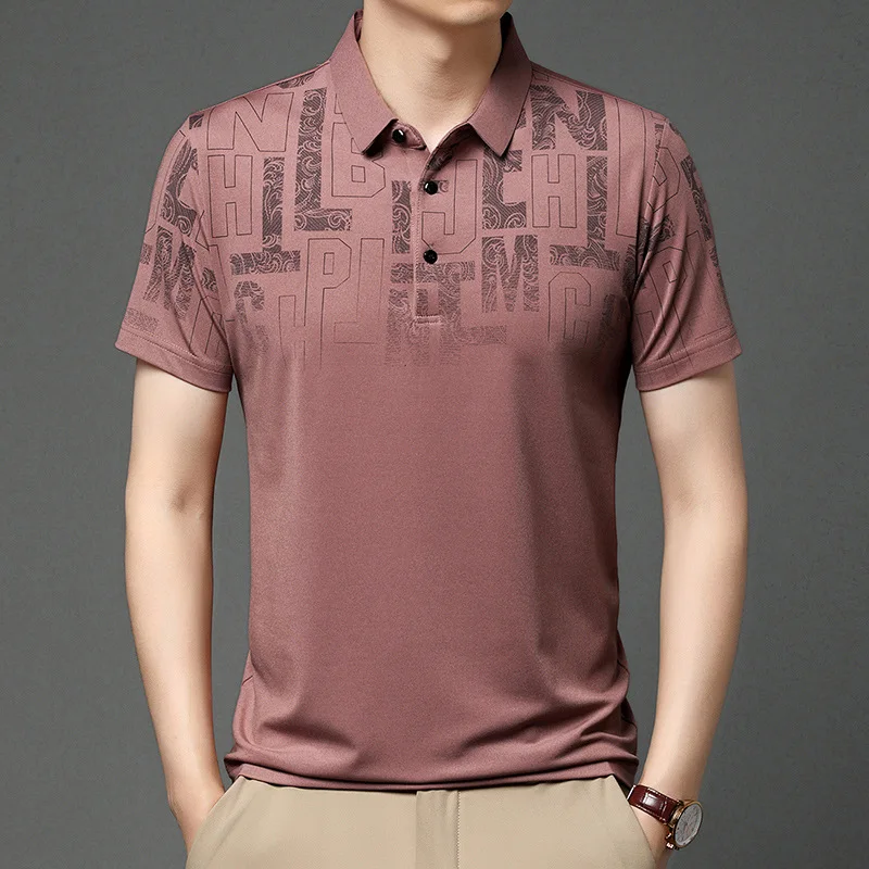 

Лето 2029, новый стиль, мужская футболка с лацканами для среднего и молодого возраста, ледяная и дышащая, повседневная футболка с короткими рукавами, рубашка-поло