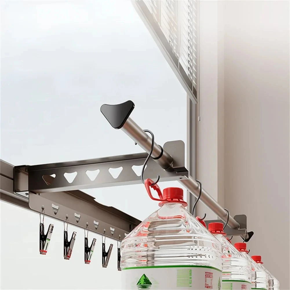 1 Stück einziehbarer Wäscheständer – unsichtbarer faltbarer Kleiderbügel mit 7 Clips für den Innenbereich im Balkon, Wäscherei-Organizer ohne Bohren – Detail 6
