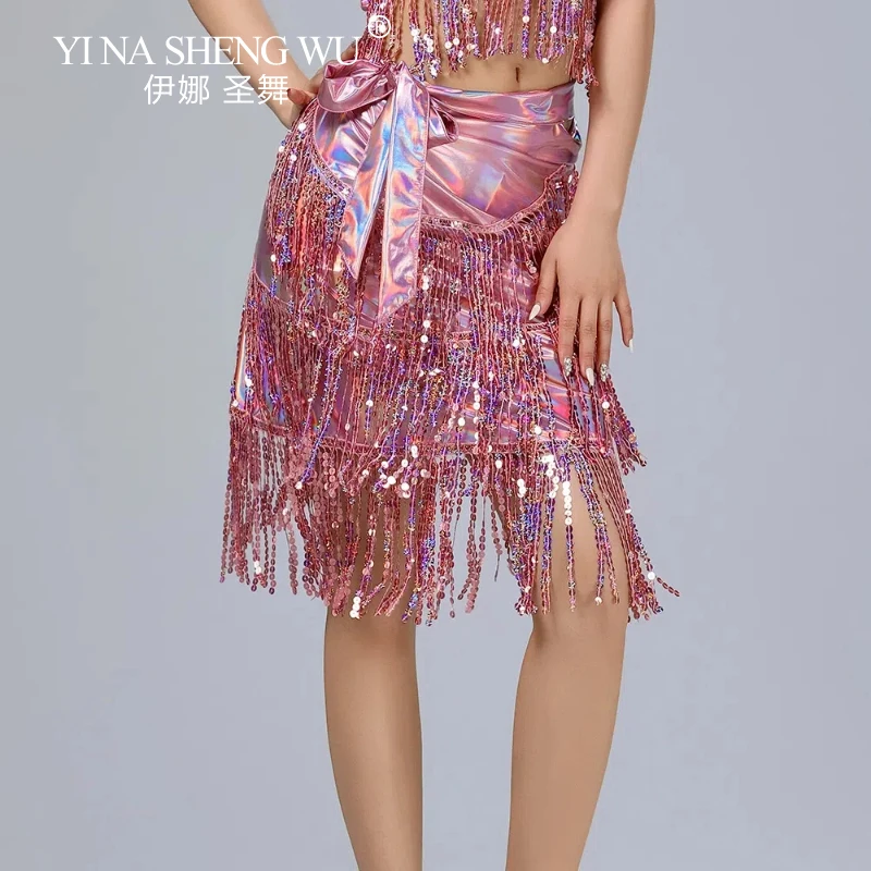 Nowa Seksowna Damska Chusta na Biodra do Tańca Brzucha Spódnica do Tańca Latynoamerykańskiego Skórzana Cekinowa Spódnica z Frędzlami Łańcuszek na Pas Trening Tańca Występ Spódnica do Tańca
