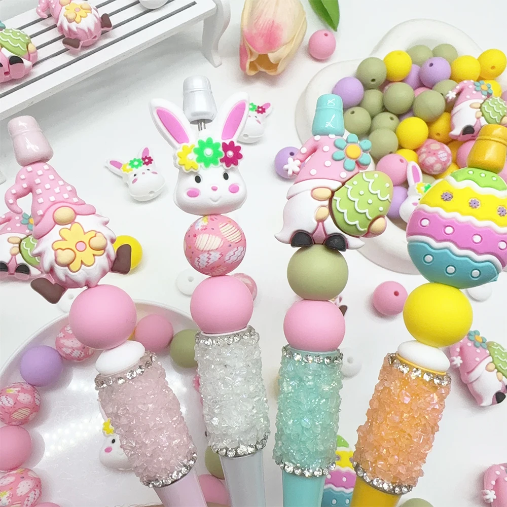 25/32/59PCS Easter Dwarf Rabbit Silicone Bead Set, perfect for DIY handmade crafts such as keychains, necklaces, bracelets, etc
