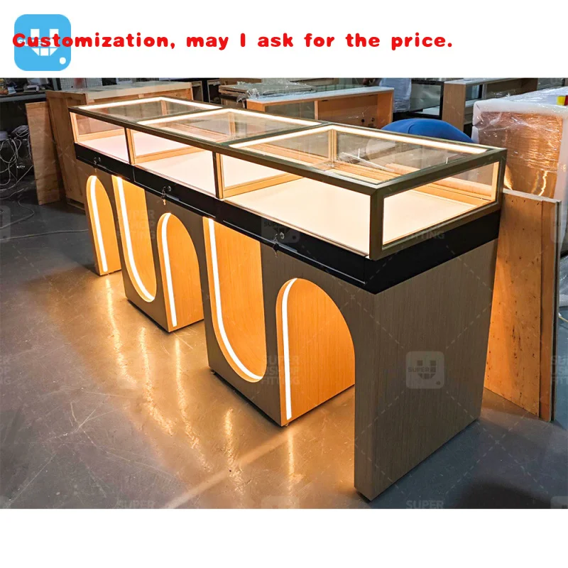 custom.Customized Wooden Store Display Cabinet Shaped Led Lighting Cigar Shop Furniture Glass Smoke Shop Showcase fo