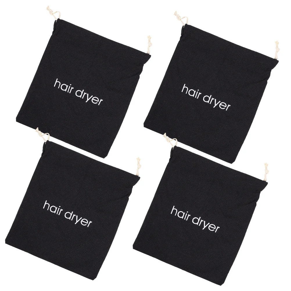 4pcs Canvas Hair Dryer Bag 330x300 Black Drawstring Travel Storage Reusable Durable Hair Dryer Storage Bag Lightweight