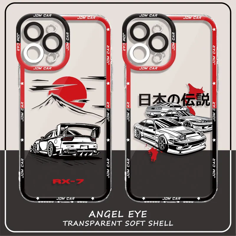 TPU Cover Phone Case for Apple iPhone SE 13 Mini 14 Pro Max XS Max 12 Pro 11 15 Plus XR 7 8 Japanese JDM Drift Car Red Sun