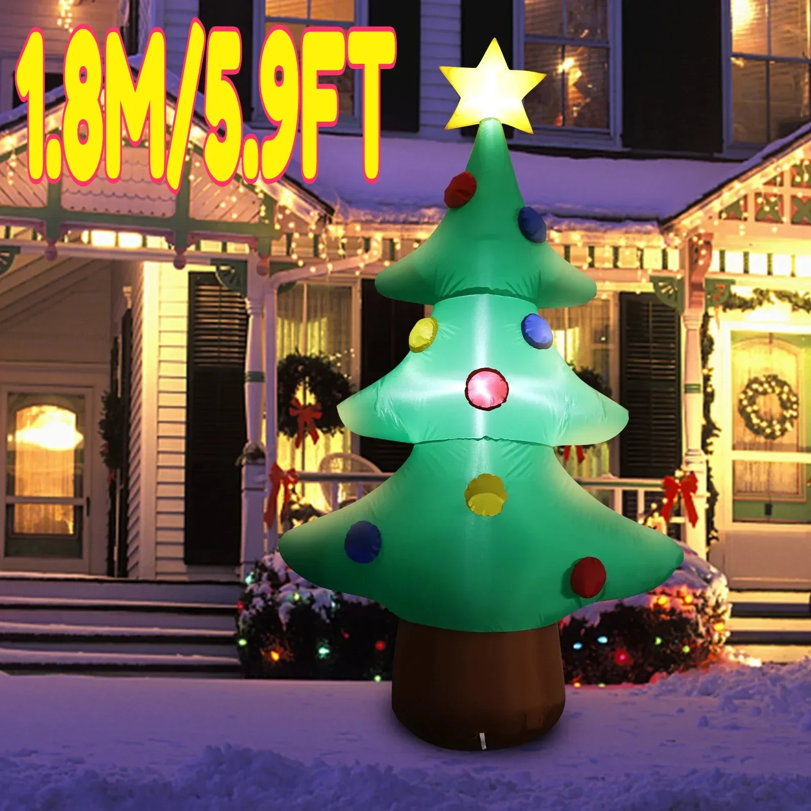 1.8M/5.9FT Inflatable with Star Christmas Tree Lights LED Home Holiday Lighting Decor Yard Xmas Ornaments Supplies Decoration