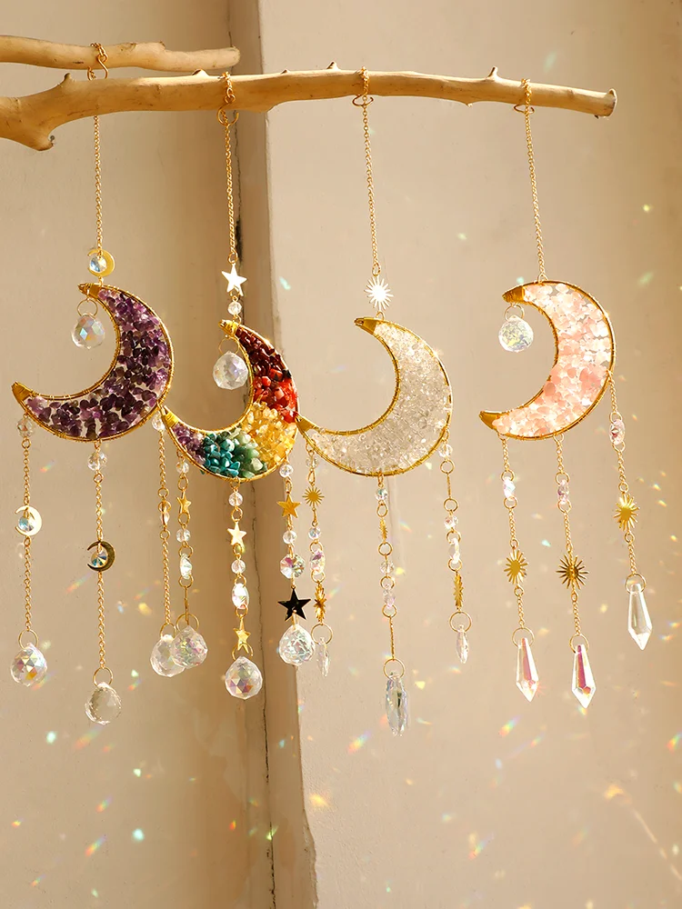 Crystal Sun Catcher Prism Wind Chimes Rainbow Maker Light Catcher Wall Hanging Decor Moon Catchers Room Decors Aesthetic Gifts