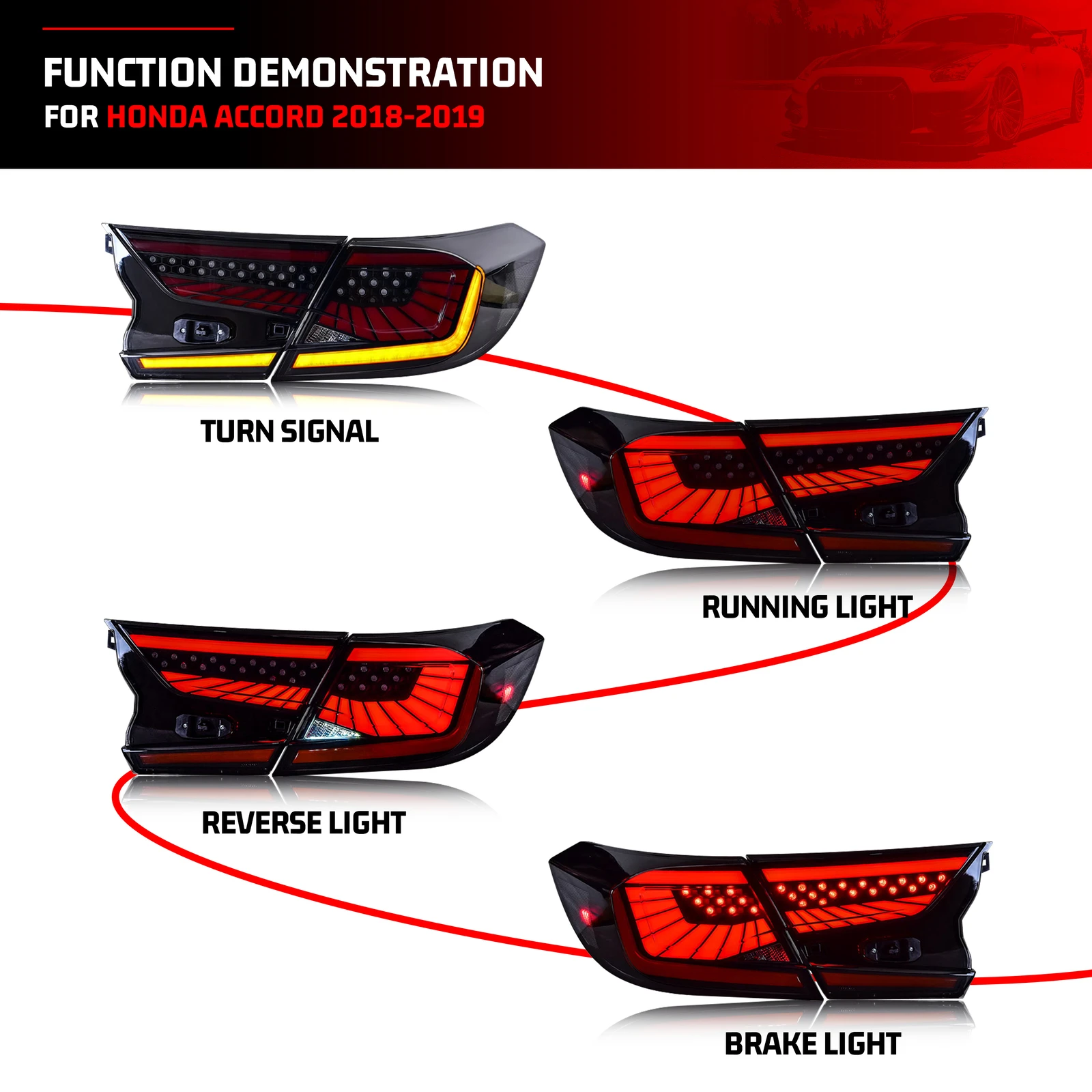 LED-Rückleuchten für Honda Accord 2018–2023, 10. Generation, sequentielles Blinker, dynamische Animation, schwarze V3-Rücklichter-Baugruppe