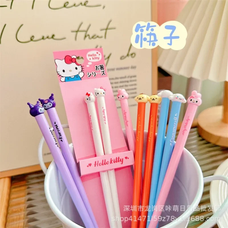 Sanrio Kawaii Hello Kitty Chopsticks Children Household Kuromi My Melody Cinnamoroll Chopsticks Cartoon Cute Kitchen Tableware