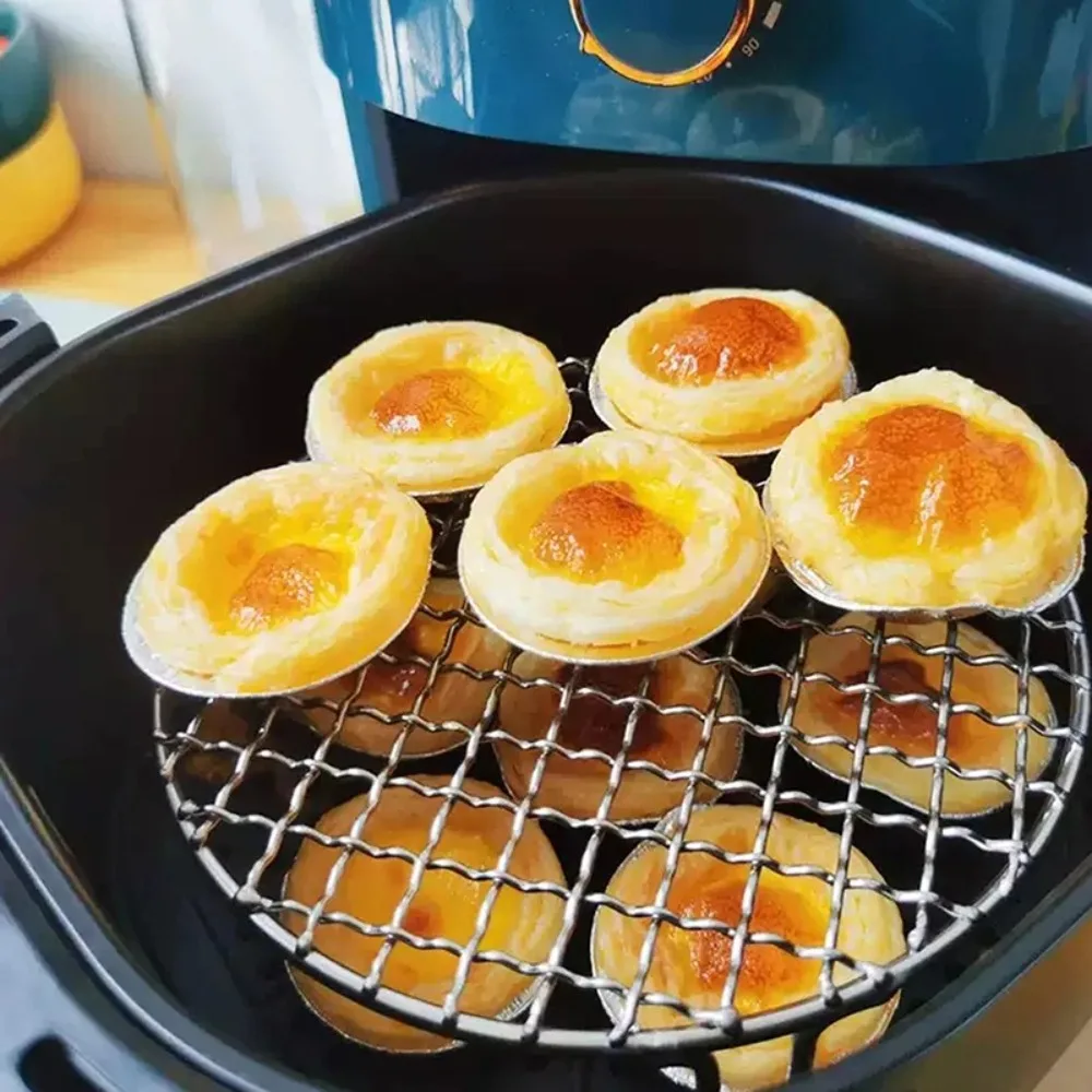 Robustes, rundes Luftfritteuse-Gestell aus Edelstahl mit Fußgitter, Grill, stapelbares Kühlregal, für Zuhause, Küche, Ofen, Dampfgarer