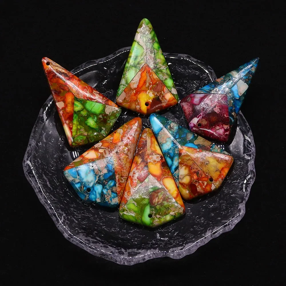 Emperor Stone Grinding Splicing Triangle High Design Sense Single Hole Exquisite Synthetic Pendant Manual DIY Jewelry Accessory