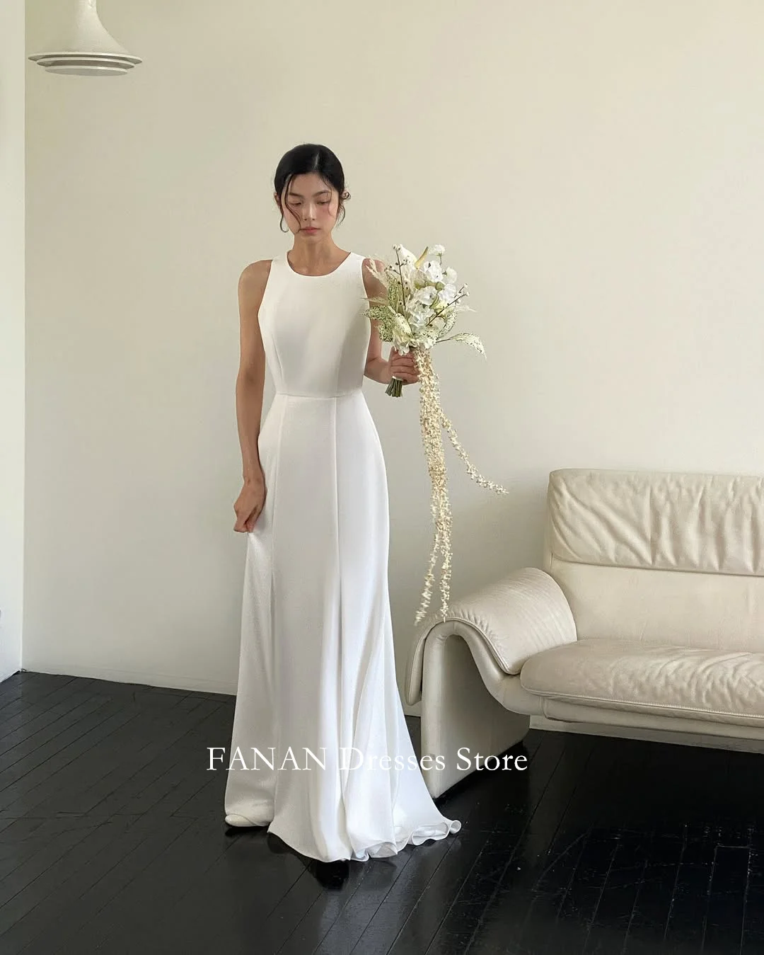 

SONDR Customized Backless Wedding Dresses Sleeveless Ivory O-Neck Korea Chiffon A-Line Simple Brides Gowns Women Bridal Dresses