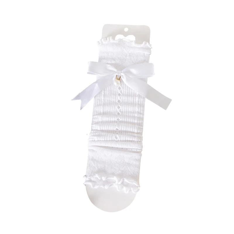 R66D Loose Socks Leg Warmers Bowknot Boot Socks Long Leg Cover Knee Stockings Breathable Child Socks