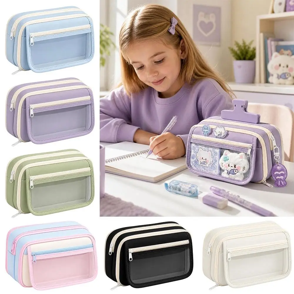 New Large Capacity Pencil Case Transparent Butterfly Print Pen Bag Multi-Pockets Pencil Pouch
