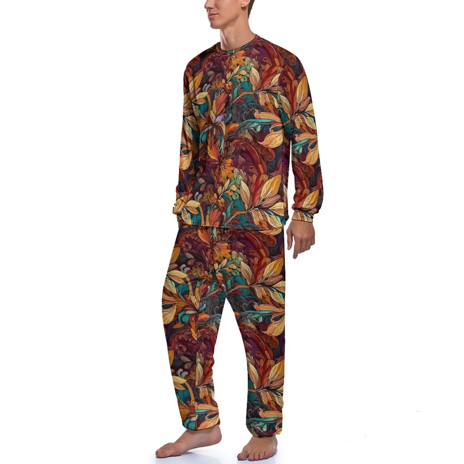 Art Nouveau Pajamas Autumn Vintage Floral Print Sleep Sleepwear Men 2 Pieces Graphic Long Sleeve Cool Pajamas Set