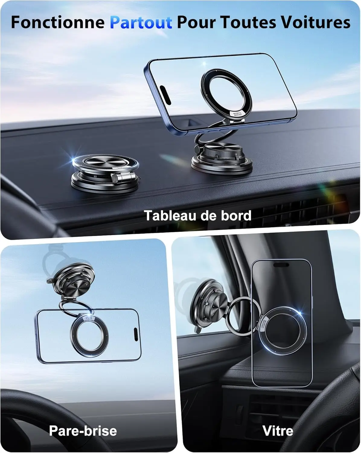 HAPPORIA Magnetische Vakuum-Autohalterung für Handys 360° Verstellbare Starke Saughalterung Faltbarer Ständer für iPhone Samsung Universal – Detail 6