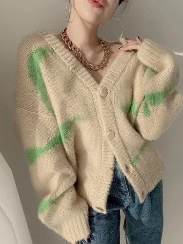 

Весна-Осень 2024, новый нежный ленивый винтажный высококачественный вязаный длинный женский свитер Fufu, кардиган с v-образным вырезом на одной пуговице