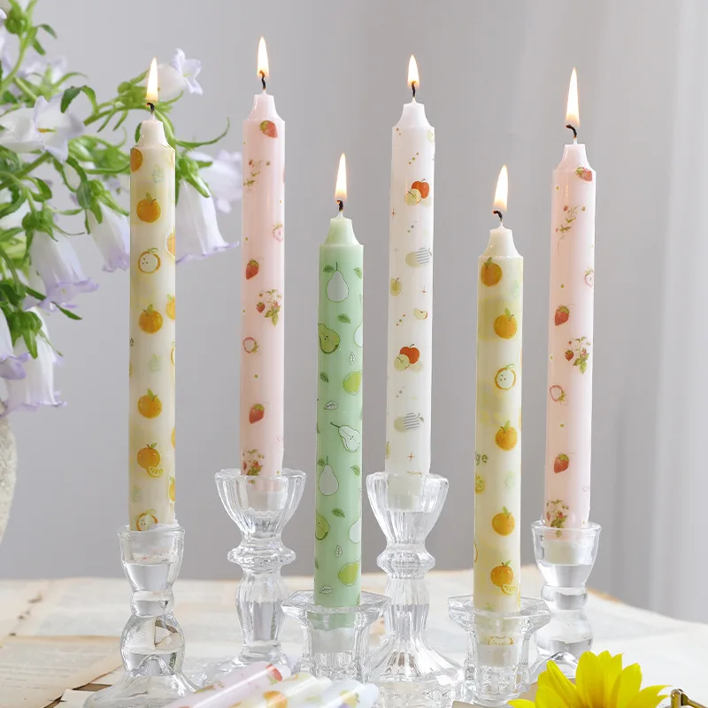 2pc 20cm Fruit Print Stick Wax, Smokeless Soybean Wax, 8-inch Candlelight Dinner Home Candle, Romantic Wedding Banquet Wax