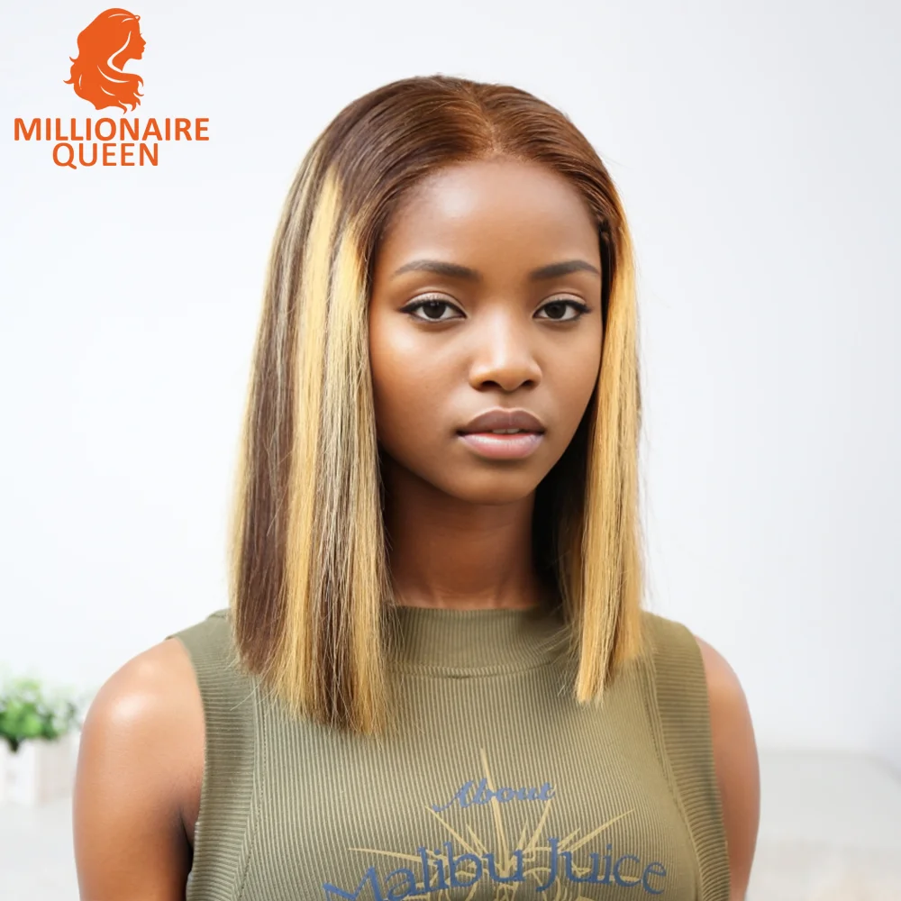 Super Double Drawn Bone Straight Vietname 4x4 Bob Wig with 100% Human Hair Nature Black 250% Density For Black Women