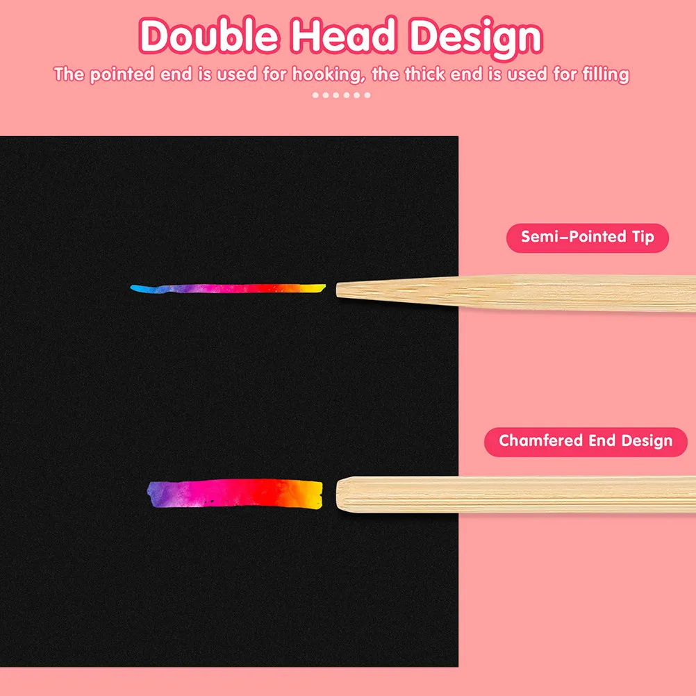 100Pcs Scratch Paper Wooden Stylus Sticks Double Ended Pointed Round Tip Drawing Tool for Art Craft Birthday Christmas